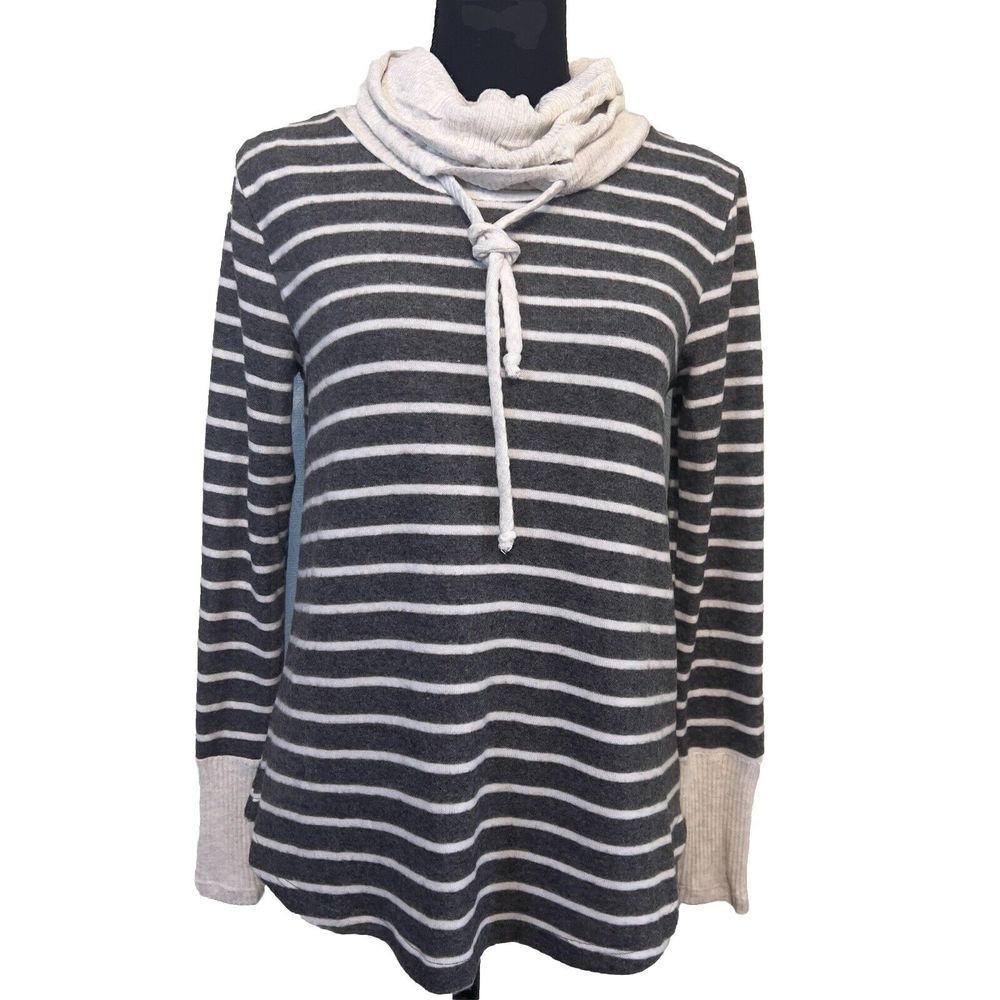 Pink Clover Stitch Fix Grey & White Stripe Cowl Neck Sweater, Size XSP, NWOT‎
